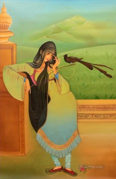 イスラムの女性と鳥 Oil Paintings